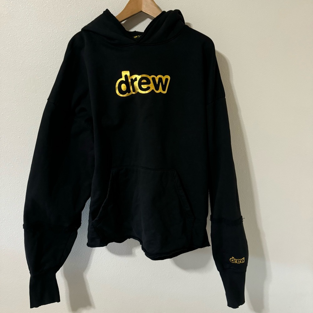 Drew House Secret Black Hoodie Gold Logo Oversized Slouchy Heavyweight-Large